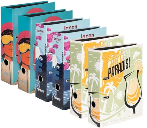 Original 6-pack Falken retromapp sorterad. Tillverkat i Tyskland. 8 cm bred DIN A4 svart innerspegel ringpärm mapp brevmapp kontorsmapp plastmapp motivmapp