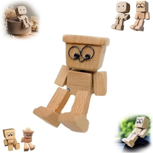 Generisch Wackelmännchen Holz, Holzfigur Mit Magnetischen Ausdrücken, Handgefertigte Wackelnder Holzfigur-Männchen Wackelfüße, Holzmännchen Beweglich Für Auto-Armaturenbrett, Kleine Geschenker