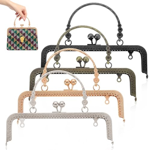 Huucozn 4 PCS Cierres Metálicos para Bolsos, Boquillas para Bolsos con Asas Vintage, Marcos de Metal para Bolsas, Boquillas Metalicas para Bolsas y Monederos para Hacer tu Propia -18,5 x 15 cm