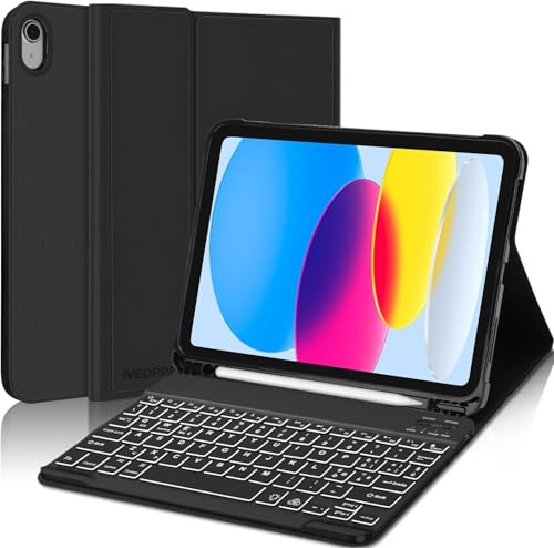 IVEOPPE Cover iPad A16 11 Generazione con Tastiera iPad 10 Generation (11/10.9 Pollici, 2025/2022), Italiano QWERTY con 7 Colori Illuminato, Senza Fili Staccabile Custodia con Portapenna, Nero