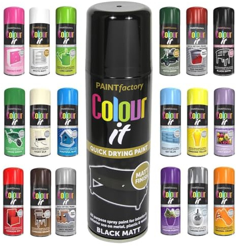 Spray Paint Matt Black Finish Aerosol 250ml can - Quick Dry, All Purpose Spray Paint for Interior and Exterior Ideal for Wood, Metal, Plastic, Indoor & Outdoor Use