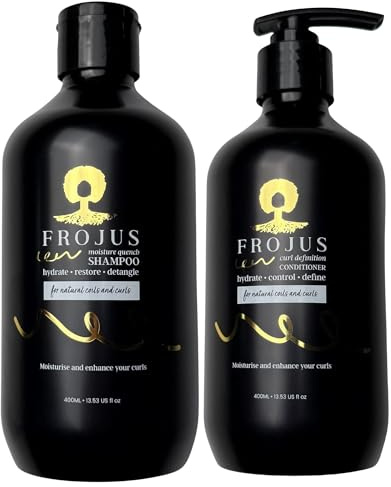 Frojus Shampoo & Conditioner – Hydrating Moisture Shampoo for Afro & Mixed‑Race, Natural Curly Hair; Detangles Coily & Curly Hair Shampoo, Defining Curls & Coils 400ml