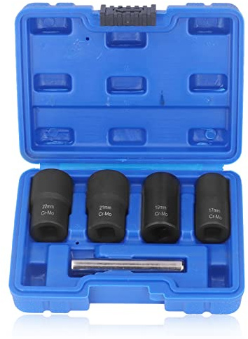 HYUMTODE 5-teiliges Nussentferner-Drehbuchsen-Set, Radbolzen-Entferner-Werkzeugkit für verrostete, beschädigte Muttern, inklusive 17 mm, 19 mm, 21 mm, 22 mm Buchsen mit Stange, für Autorepa