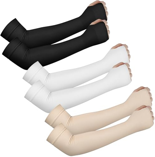 Macuezu 3 Pair Arm Sleeves for Men Women, Cooling Skin Protector Sleeves, UV Sun Protection Arm Sleeve with Thumb Hole for Tattoo Cover Up, Sports, Cycling, Golf, Running