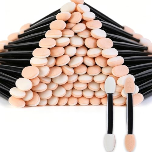 YFTRFR 100 Piezas Brocha para Sombra de Ojos Cepillo de Sombra de Ojo de Esponja de Doble Cara Doble Punta Ideales para Maquillaje Profesional Viajes Pruebas de Maquillaje Mujeres Mango de Plástico