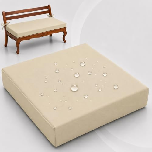 AZMAHT Cuscino per Panca da Esterno Impermeabile, Schiuma 50D per Cuscini per Dondolo 3 Posti, Seduta Antiscivolo e Sfoderabile per Giardino, Terrazza e Panche da Cucina Interno,Beige,100x35x5cm