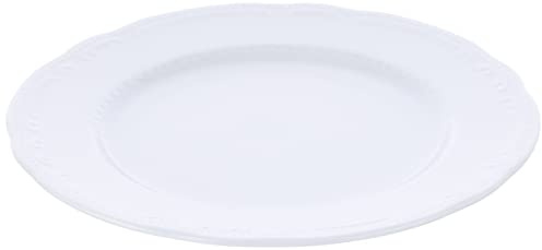 Tognana Vecchio Wienna, Set 6 Piatti Piani, Porcellana, Bianco con decoro a rilievo, 27 Cm, Made in italy