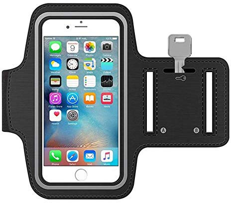 MMOBIEL Sports Armband Compatible with iPhone 16/15/14/13/12/11/X/XR/XS/8(+)/7(+) Samsung S25/S24/S23/S22/S21/S20/S10(+)/Note 10 (Black) 6.2 Inch Neoprene WaterProof and Elastic Reflective Strips