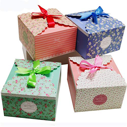 Chilly Gift Boxes, Set of 12 Decorative Treats Boxes, Cake, Cookies, Goodies, Candy and Handmade Baby Bath Bombs Shower Soaps Gift Boxes for Christmas, Birthdays, Holidays, Weddings (Flower Patterned)