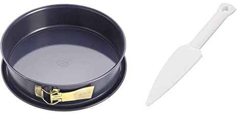 Dr. Oetker 1101 Springform Ø 28 cm BACK-LIEBE EMAILLE, Backform mit schnitt- &kratzfestem Flachboden mit Emaille-Versiegelung (Blau),1 Stück & Kuchenlöser, einfaches und schnelles Lösen (weiß),1 Stück