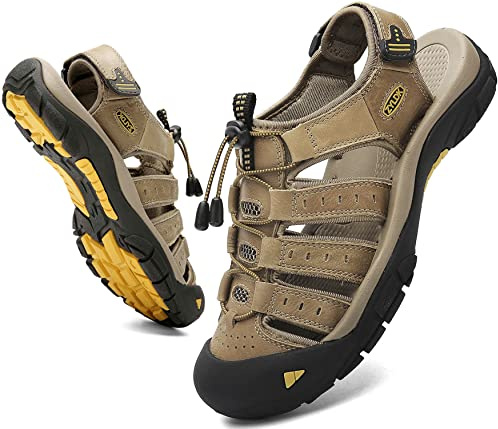 ZYLDK Sandales Randonnée Trek Rivière Homme Bout Fermé Cuir Antidérapant | Cuir respirant séchage rapide, embout protecteur semelle antidérapante pour randonnée, rivière, trek sortie outdoor estivale