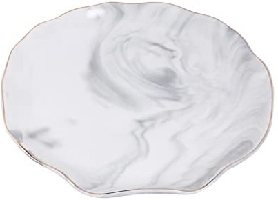 Cabilock Assiette Céramique Motif Marbre Plateau à Bijoux Dessin Doré Assiette De Présentation Pour Bijoux Et Plats