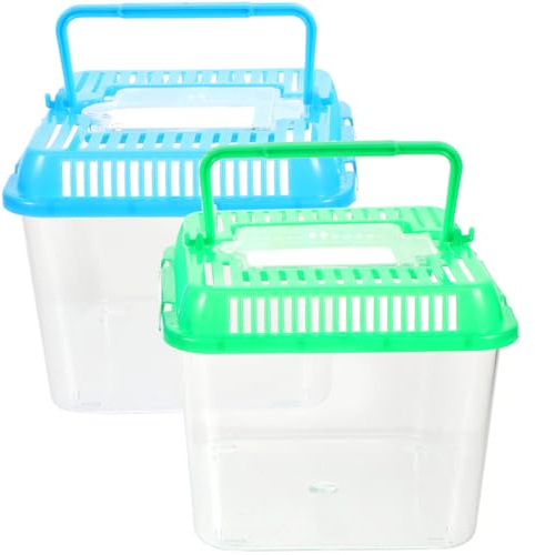 iplusmile Portable Transparent Reptile Feeding Box with Handle 4.8X4.8X4.1 Inch Small Animal Habitat Container for Turtles Hamsters Goldfish