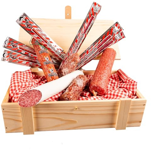 WURSTBARON® Salami Wurst Geschenkbox aus Holz mit Salami Spezialitäten!