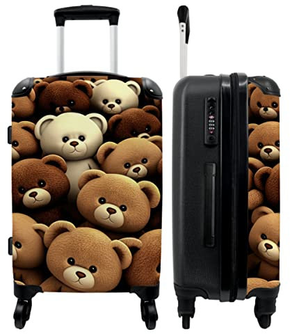 NoBoringSuitcases.com® Koffer groß Trolley Rollkoffer Reisekoffer mit 4 Rollen Fotokoffer - Teddybär - Teddy - Braun - Bär - Jungen - Mädchen - 67x43x25cm - 90 Liter