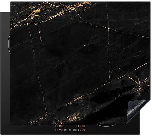 KitchenYeah© Herdabdeckplatte Einteilig Abdeckplatten Cerankochfeld | 60x52 cm - Abdeckung Ceranfeld Herdplattenabdeckung Induktionsmatte Marmor - Schwarz - Gold - Massiv - Chic - Design