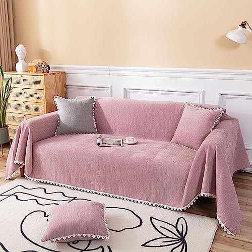 Homxi Sofahusse 1Sitzer,90x180CM,Sofahusse Überzug Einfarbig mit Spitze Chenille Überwurf Sofa Sofa-Handtuch Rosa Sofa Universal Bezug
