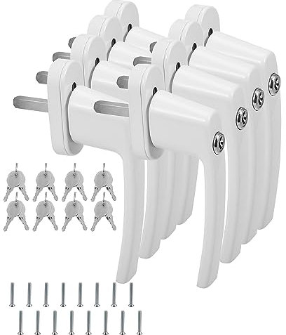 Eulenke Abschließbarer Sicherheitsfenstergriff - 8er Set Weiß inkl. 16 Schlüssel und Schrauben - Kindersicherung, Aluminiumfenstergriff mit 35mm Stiftlänge