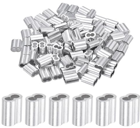 sourcing map 5/32 4mm Aluminum Crimping Loop Sleeve Double Ferrule for Wire Rope Cable Line End, Silver 100pcs