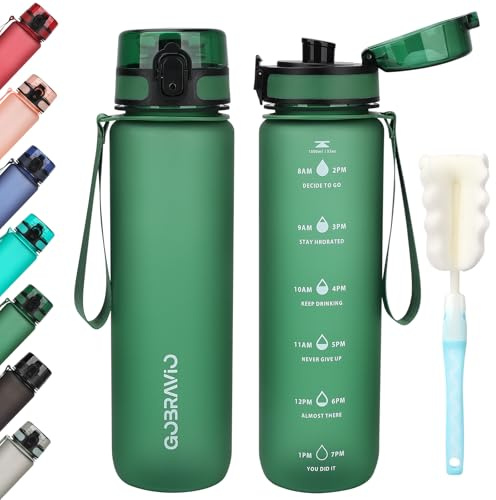 Gobravio Water Bottle 1l, Drinking Bottle BPA Free, Sports Bottle Leakproof Dishwasher Safe Water Bottle for Teenager, Adult, Sports, Hiking, Gym, Outdoor, School & Office