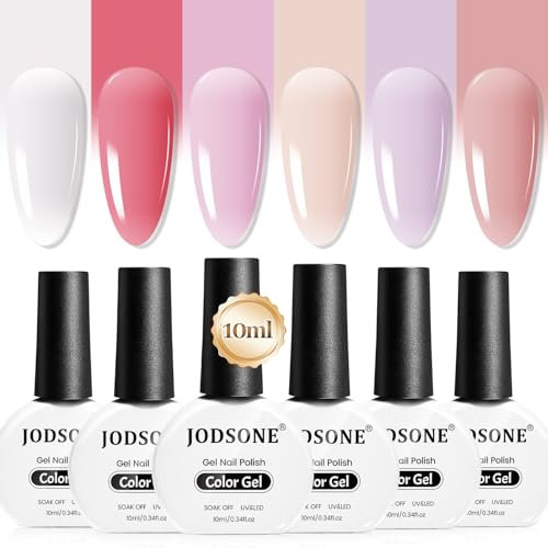 JODSONE 10ml Jelly UV Gel Nagellack Set 6 blasse Farben Weiß Blass Rot Zartes Rosa Natürliches Nude Blass Lila Frisches Rosa Lila LED Lampe Gel Maniküre Set für Nail Art