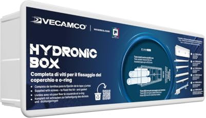 Vecamco Cassetta Hydronic Box per Sistemi Idronici con Scarico Reversibile, Base Inclinata, Attacco Tubo Ø 16/18 e 18/20 mm, Dima di Protezione, O-Ring e Viti Incluse