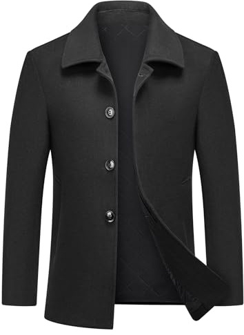 MODFUL - Cappotto da uomo in lana, corto, caldo, casual, soprabito invernale, trench, giacca a un petto, Nero , M