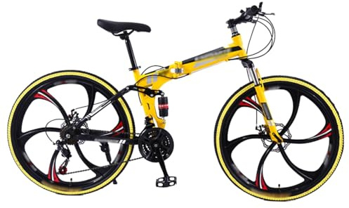 GLSQBVRP VTT Pliant 24 Ou 26 Pouces, 21 Vitesses, Cadre en Acier À Haute Teneur en Carbone, Roues À Six Lames, avec Double Suspension, Vélo Pliable pour Hommes Et Femmes
