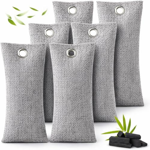 Bolsas de carbón activado de bambú 6 x 75 g para zapatos, absorbedor de olores y humedad, desodorante reutilizable reactivable al sol, de lino, para deportivas y calzado de trabajo