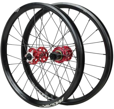 Vikbart Cykelhjulset 20 Inch 406 BMX Rim Skivbroms Fram Bakhjul Quick Release QR 100/135mm，7-12s HG Cassette(Red)