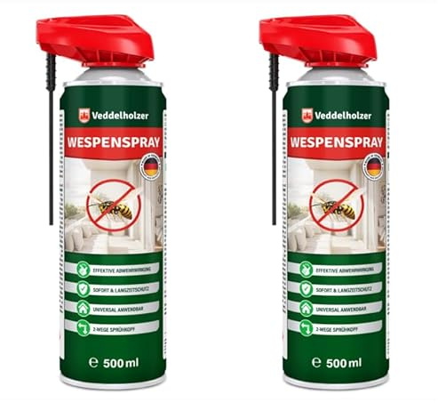 Veddelholzer 2X 500 ml Wespenspray extra stark– Effektive Wespen Abwehr Anti Wespen Spray mit Sofortwirkung gegen Wespen im Haus, Garten & auf der Terrasse