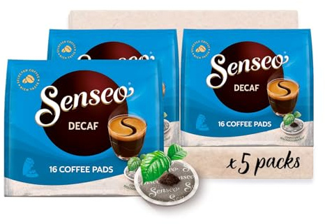 Senseo Pads Decaf Enkoffeiniert, 5 x 16 Getränke, 80 Kaffeepads, Mittlere Röstung