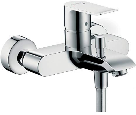 Hansgrohe Wannenarmatur Metris, 31480000, Aufputz Einhebel-Wannenmischer, mit Schalldämpfer, Keramikmischsystem, Temperaturbegrenzung, QuickClean, für 2 Verbraucher, Chrom, 09737 6