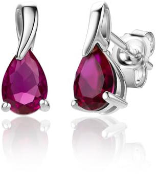 Miore Ohrringe Damen tropfen Ohrhänger mit Edelstein/Geburtsstein Rubin in rot aus Weißgold 9 Karat / 375 Gold, Ohrschmuck