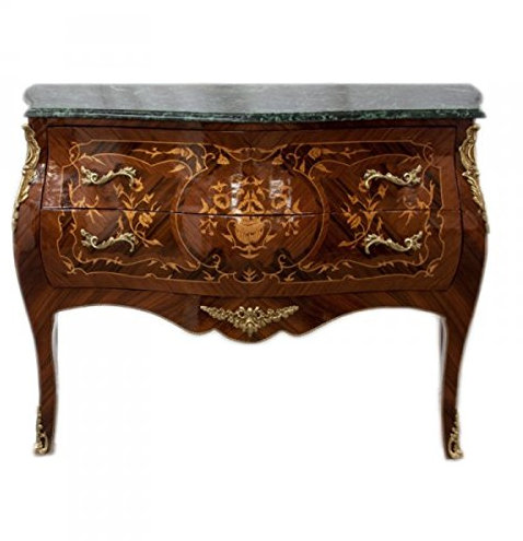 Casa Padrino Barock Kommode Braun Intarsien mit Marmorplatte 100cm