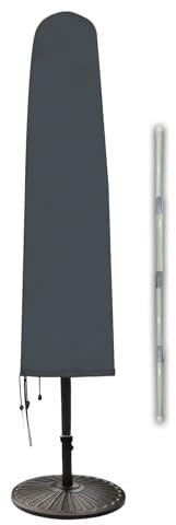 HENTEX Sonnenschirm Schutzhülle für Sonnenschirme bis Ø 270 cm – wasserdichte und Atmungsaktive Abdeckung mit Fiberglasstab, Grau (160 x 25/35W cm)