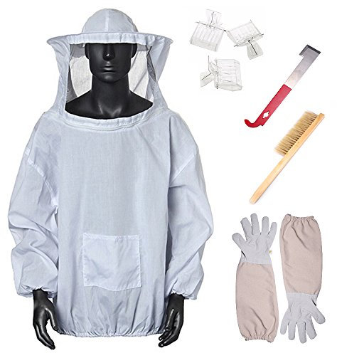 Paramount City Beekeeping Tools Kit 7PCS Beekeeper Accessory Bee Hive Tool Beekeeping Equipment Pack - Including Smoker, Nest Frame Clip, Clip King Cage, Brush, Scraper