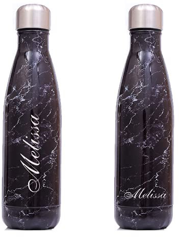FunnyGuys Borraccia termica in acciaio inox a doppia parete con incisione personalizzabile, 500 ml, per bambini, damigelle, amici, insegnanti, allenatori, colore: nero