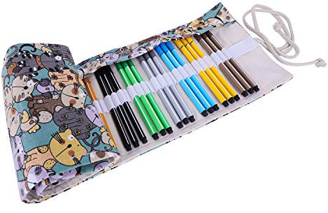 JIAHG Stifterolle Stifteetui für 48 Buntstifte und Bleistifte Canvas Roll-up Federmappe Rollentasche Schlamperrolle Mäppchen für Reisen Schule Büro und Kunst (Keine Stifte im Lieferumfang)