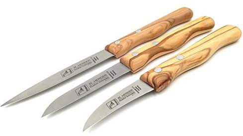 H. Herder Solingen 3 Küchenmesser/Schälmesser/Mittelspitz Spezialstahl rostfrei Olive 3er-Set