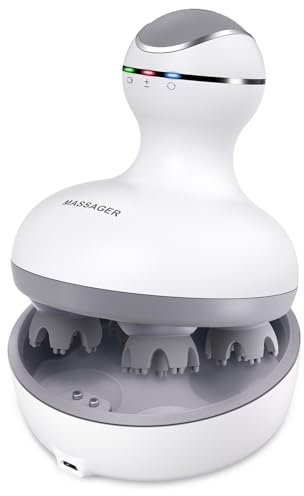 Massaggiatore Cuoio Capelluto, Massaggiatore Testa Elettrico Impermeabile Ricarcabile Senza Fili con 4 Teste 84 Nodi Base per la ricarica Massaggio Testa Capelli Silenzioso