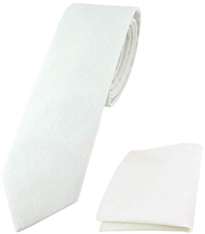 TigerTie - schmale Designer Krawatte Einstecktuch aus 100% Baumwolle in weiß Unicolor einfarbig
