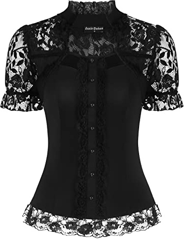 SCARLET DARKNESS Blusa de Mujer Vintage Victoriana para Mujer Top Retro Elegante Casual Fiesta Noche, Negro, S