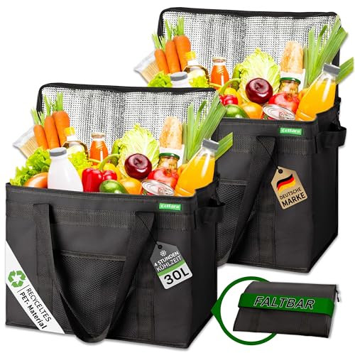 Cottara® Kühltasche Gross 2er Set aus recyceltem Material – Kühltaschen faltbar groß mit verstärktem Boden – Extra Stabil ideal als Einkaufstasche, Isoliertasche, Thermotasche Kühlbox 30l