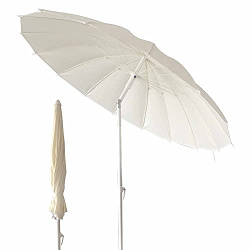 Parasol Rond 2m Parasol de Patio avec Inclinaison À Bouton-Poussoir, Jardin Extérieur Plage Sunbrella, UV 50+ Parasol Parasol Blanc, Style Rétro