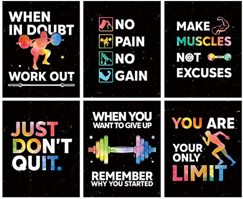 HLNIUC Poster motivazionale da parete per palestra, poster motivazionale per allenamento, set di 6 decorazioni per la casa e la palestra, senza cornice, stampa artistica positiva su tela per palestra,