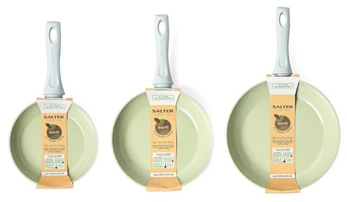 Salter COMBO-7529 Earth Frying Pan Set – 3 Piece Healthy Ceramic Non-Stick Coating, PFAS-Free Induction Cookware, Aluminium Cooking Skillets, Easy Clean, PFOA/PTFE-Free, Stay Cool Handle, 20/24/28cm