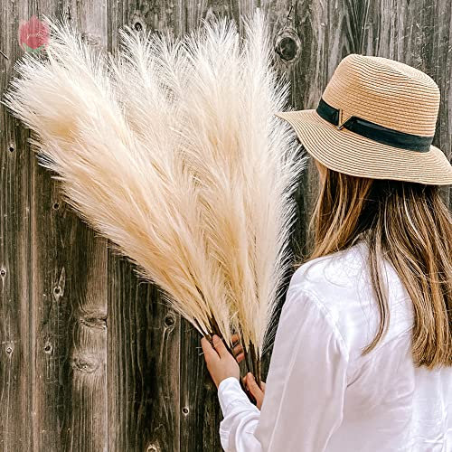 BYNYXI 6 Stück Künstliche Pampasgras deko, 45cm Getrocknet Pampasgras groß Trockenblumen Bündel Beige Braun Blumenstrauß Pampasgras fluffige Wedel Boho Deko für Blumenarrangements Hochzeit Wohnzimmer