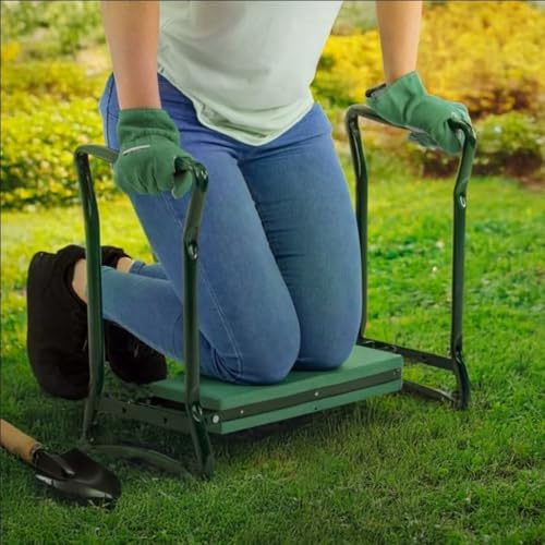 Garden Mile Garden Kneeler & Seat Heavy Duty 2in1 Portable Folding Metal Gardening Stool Seat and Foam Knee Padded Bench Strong Folding Gardener Knee Protector with Handles Outdoor Indoor Multi-Use