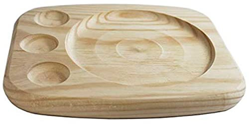 Acan Tradineur - Bandeja de madera ovalada, plato, tabla para servir comida con 3 huecos para salsas, madera natural, churrasco, aperitivos, 22 x 19 x 2 cm